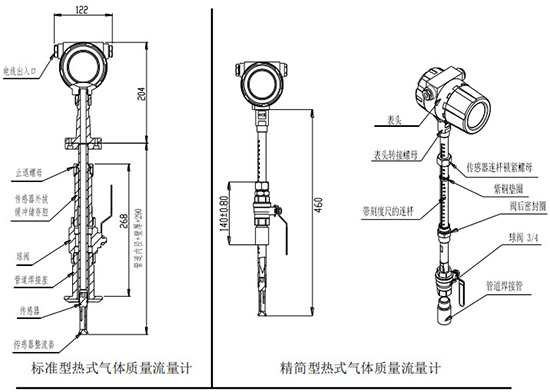 智能熱式氣體質(zhì)量流量計插入式結(jié)構(gòu)圖