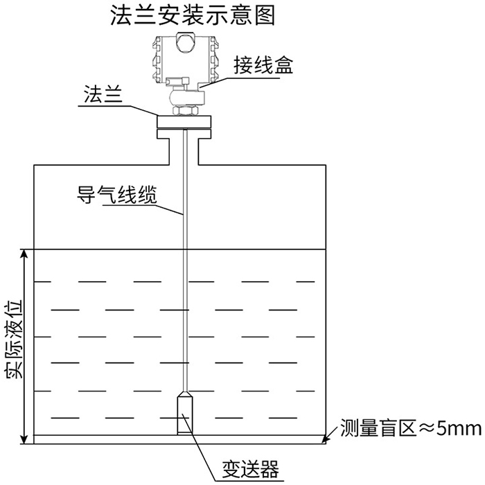 顯示型投入式液位計法蘭安裝示意圖